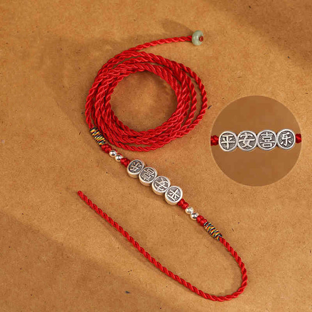 Buddha Stones 999 Sterling Silver Blessing Red String Belly Chain Belly Chain BS Pi An Xi le Shape