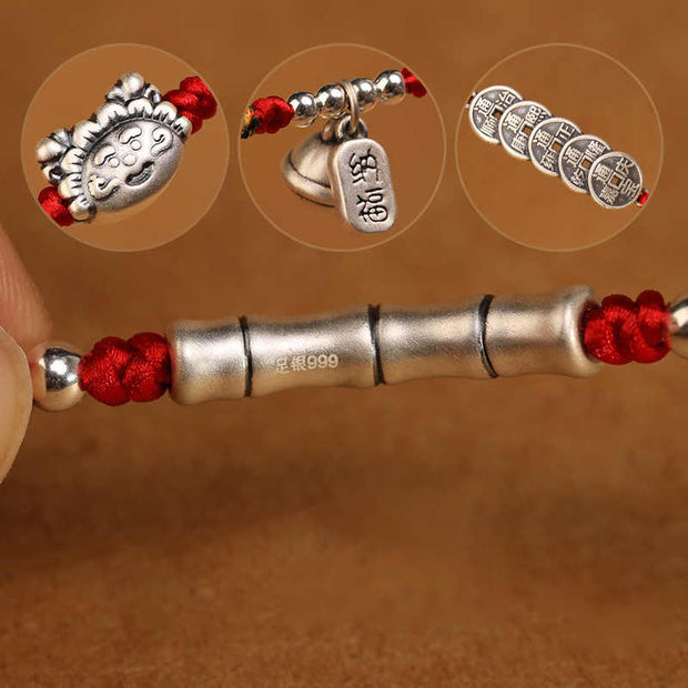 Buddha Stones 999 Sterling Silver Blessing Red String Belly Chain Belly Chain BS 4