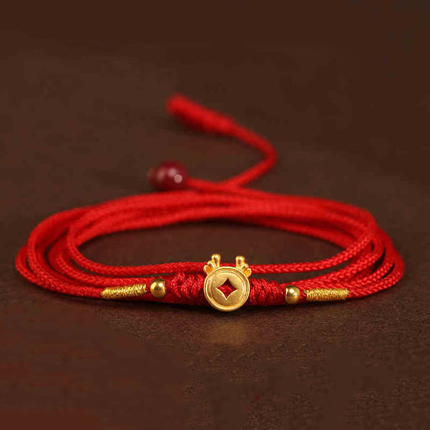 Buddha Stone 999 Solid Gold Red String Belly Chain