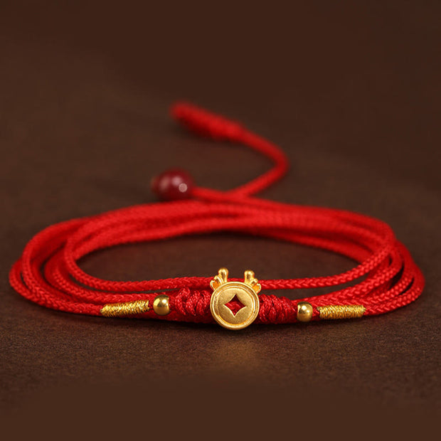 Buddha Stone 999 Solid Gold Red String Belly Chain