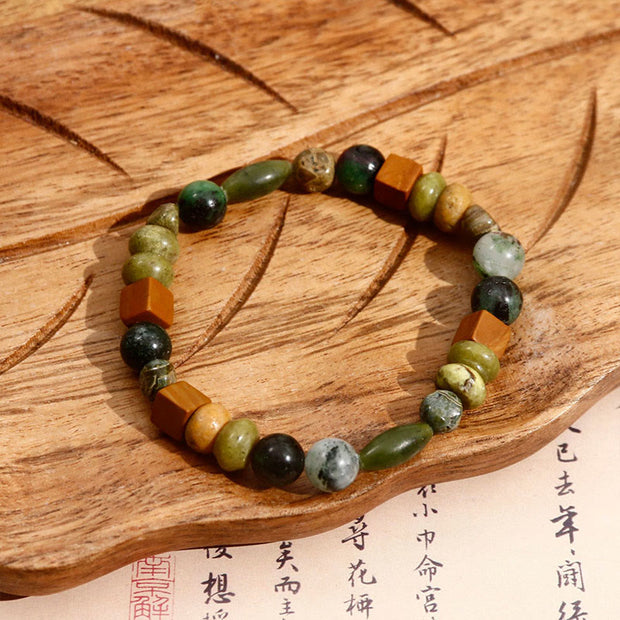 Buddha Stones Shoushan Stone Red Agate Prosperity Bracelet Bracelet BS Agate Green Oval(Wrist Circumference: 14-16cm)