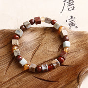 Buddha Stones Shoushan Stone Red Agate Prosperity Bracelet Bracelet BS Agate Bead Cube(Wrist Circumference: 14-16cm)