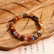 Buddha Stones Red Agate Shoushan Stone Calm Blessing Bracelet Bracelet BS Blue White Round Beads