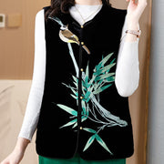 Buddha Stones Vintage Embroidery Bird Bamboo Pattern Vest