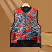 Buddha Stones Vintage Embroidery Flower Cloud Pattern Vest Waistcoat BS Red US16，UK/AU20，EU48 (5XL)