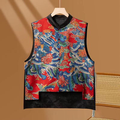 Buddha Stones Vintage Embroidery Flower Cloud Pattern Vest Waistcoat BS Red US16，UK/AU20，EU48 (5XL)