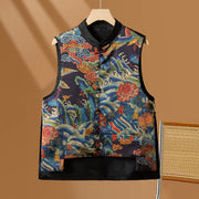 Buddha Stones Vintage Embroidery Flower Cloud Pattern Vest Waistcoat BS Blue US16，UK/AU20，EU48 (5XL)