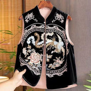 Buddha Stones Vintage Embroidery Flower Leaves Pattern Tang Suit Design Vest