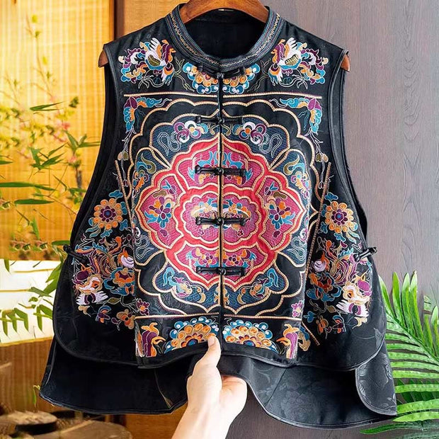 Buddha Stones Vintage Embroidery Colorful Cloud Flower Pattern Vest