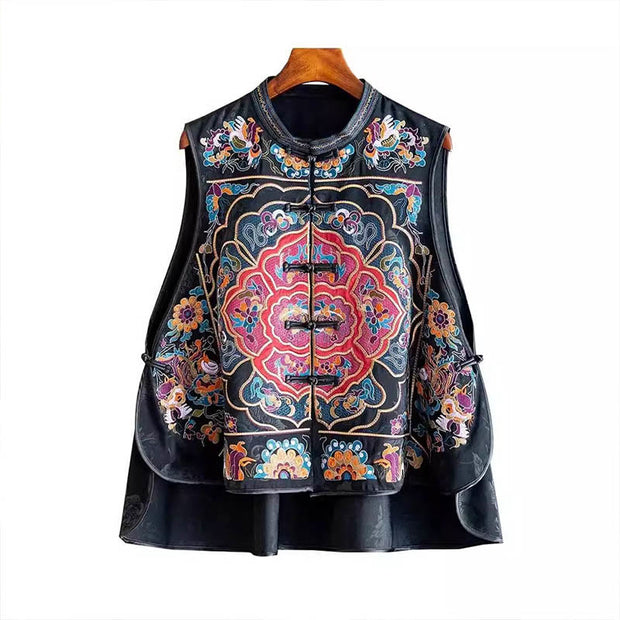 Buddha Stones Vintage Embroidery Colorful Cloud Flower Pattern Vest