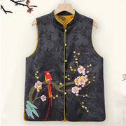 Buddha Stones Vintage Embroidery Plum Blossom Pattern Double-Sided Wear Vest Waistcoat BS Black US16，UK/AU20，EU48 (5XL)