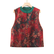 Buddha Stones Vintage Embroidery Jacquard Weave Flower Pattern Vest Waistcoat BS Red US16，UK/AU20，EU48 (5XL)