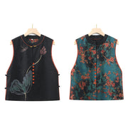 Buddha Stones Vintage Embroidery Jacquard Weave Flower Pattern Vest