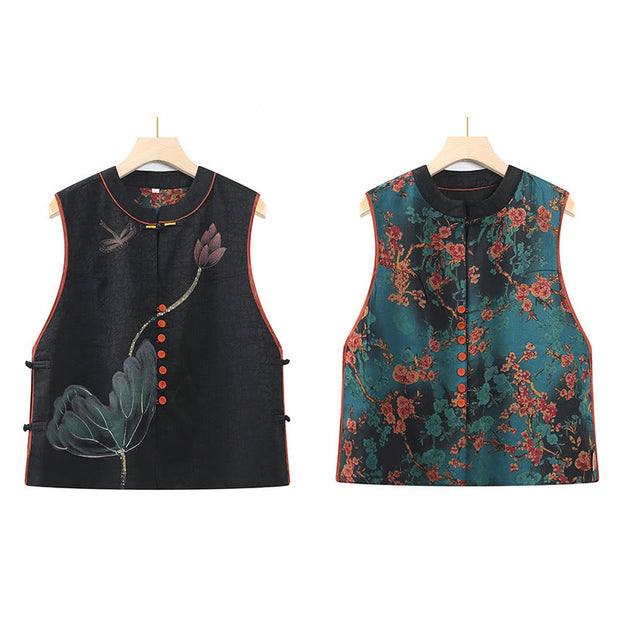 Buddha Stones Vintage Embroidery Jacquard Weave Flower Pattern Vest Waistcoat BS 12