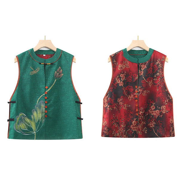 Buddha Stones Vintage Embroidery Jacquard Weave Flower Pattern Vest Waistcoat BS 11