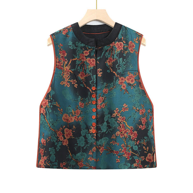 Buddha Stones Vintage Embroidery Jacquard Weave Flower Pattern Vest Waistcoat BS Blue US16，UK/AU20，EU48 (5XL)