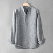 Buddha Stones Knot Button Pure Color Cotton Linen Pullover Shirt Men's Shirts BS Gray US/UK/AU42，EU52 (3XL)