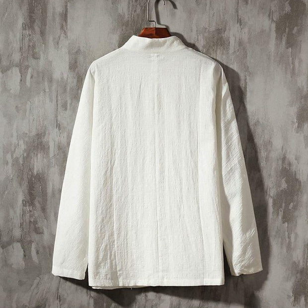 Buddha Stones Stand Collar Tang Suit Casual Cotton Linen Shirt