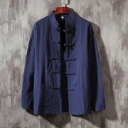 Buddha Stones Stand Collar Tang Suit Casual Cotton Linen Shirt Men's Shirts BS DarkSlateBlue US/UK/AU46，EU56 (5XL)