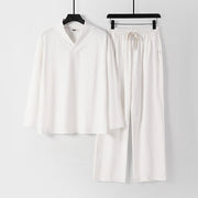 Buddha Stones Cross-Collars Cotton Tang Suit Hanfu Top Pants Clothing Men's Set - White - US/UK/AU54，EU64 (9XL) - image 16