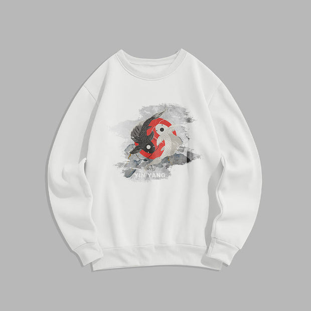 Buddha Stones Yin Yang Koi Fish Clouds Fleece Lined Sweatshirt