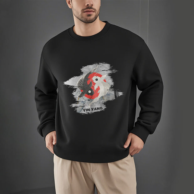 Buddha Stones Yin Yang Koi Fish Clouds Fleece Lined Sweatshirt