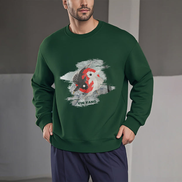 Buddha Stones Yin Yang Koi Fish Clouds Fleece Lined Sweatshirt