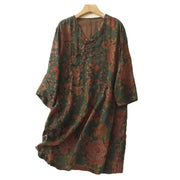 Buddha Stones Casual Printing Button V Neck Cotton Linen Women's Shirts Women's Shirts BS 12