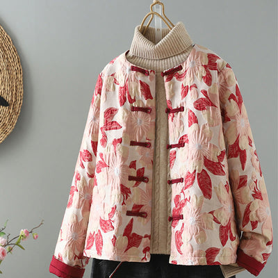 Buddha Stones Casual Embroidery Frog-button Turtleneck Cotton Linen Women's Jacket Shirts Clothing