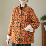 Buddha Stones Winter Floral Plaid Warm Long Sleeve Cotton Jacket With Pockets Women's Jacket BS 10