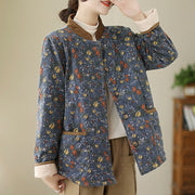 Buddha Stones Winter Floral Plaid Warm Long Sleeve Cotton Jacket With Pockets Women's Jacket BS 3