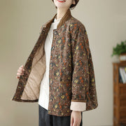 Buddha Stones Winter Floral Plaid Warm Long Sleeve Cotton Jacket With Pockets Women's Jacket BS 21