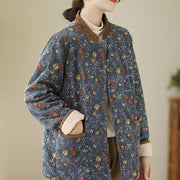 Buddha Stones Winter Floral Plaid Warm Long Sleeve Cotton Jacket With Pockets Women's Jacket BS 8