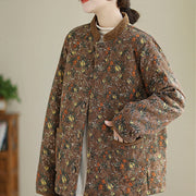 Buddha Stones Winter Floral Plaid Warm Long Sleeve Cotton Jacket With Pockets Women's Jacket BS 23