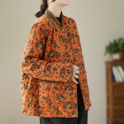 Buddha Stones Winter Floral Plaid Warm Long Sleeve Cotton Jacket With Pockets Women's Jacket BS 12