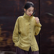 Buddha Stones Turtleneck Dyeing Ramie Cotton Chinese Style Cardigan Clothing