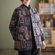 Buddha Stones Winter Square Plaid Warm Long Sleeve Cotton Jacket With Pockets