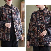 Buddha Stones Winter Square Plaid Warm Long Sleeve Cotton Jacket With Pockets