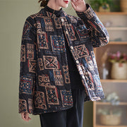 Buddha Stones Winter Square Plaid Warm Long Sleeve Cotton Jacket With Pockets Women's Jacket BS 2