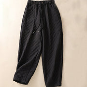 Buddha Stones Fall Winter Simple Plaid Cotton Drawstring Harem Pants With Pockets