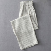 Buddha Stones Vertical Striped Cotton Linen High Waist Wide Leg Pants With Pockets Women's Wide Leg Pants BS 1