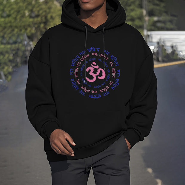 Buddha Stones OM Mantra Character Sanskrit Fleece Lined Hoodie