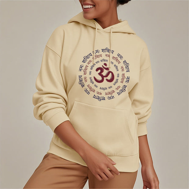 Buddha Stones OM Mantra Character Sanskrit Fleece Lined Hoodie