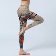 Buddha Stones Dunhuang Flying Apsaras Auspicious Clouds Print Fitness Leggings Women's Yoga Pants