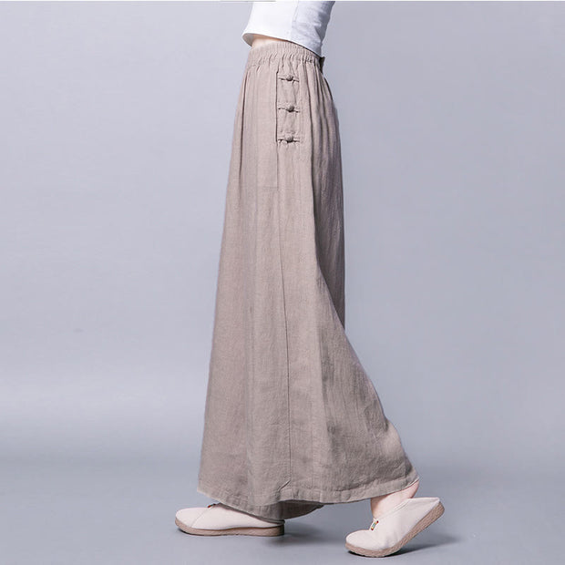 Buddha Stones Casual Frog-Button High Waist Wide Leg Pants With Pockets - Linen - US12，UK/AU16，EU44 (3XL) - image 0