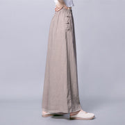 Buddha Stones Casual Cotton Frog-Button High Waist Wide Leg Pants With Pockets