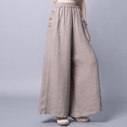 Buddha Stones Casual Cotton Frog-Button High Waist Wide Leg Pants With Pockets