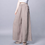 Buddha Stones Casual Cotton Frog-Button High Waist Wide Leg Pants With Pockets