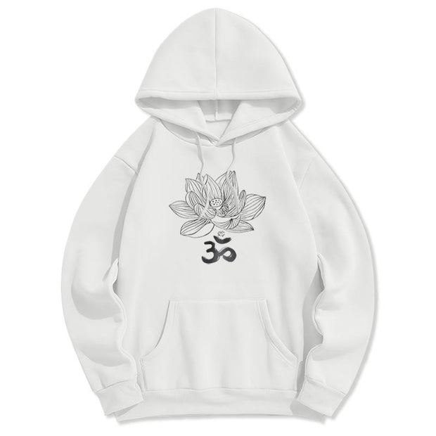 Buddha Stones Om Mantra Sanskrit Lotus Flower Fleece Lined Hoodie