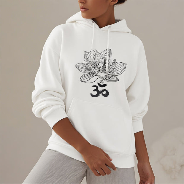 Buddha Stones Om Mantra Sanskrit Lotus Flower Fleece Lined Hoodie